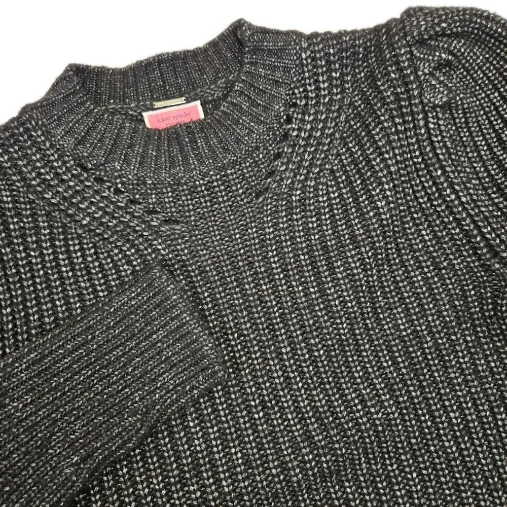 Kate Spade Lurex Puff‎ Sleeve Sweater Size SMALL Charcoal Gray Chunky Rib Knit